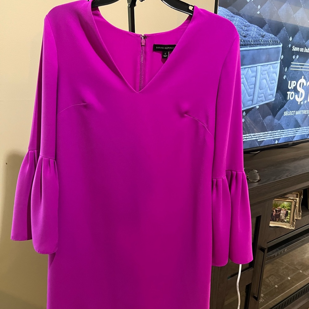 Banana Republic Magenta Bell-Sleeve Long-Sleeve Dress